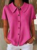 Fashionable And Elegant Lapel Waffle Knit Solid Color Casual Short Sleeved Shirt Women's Clothing Tops New_ecoleips.com
