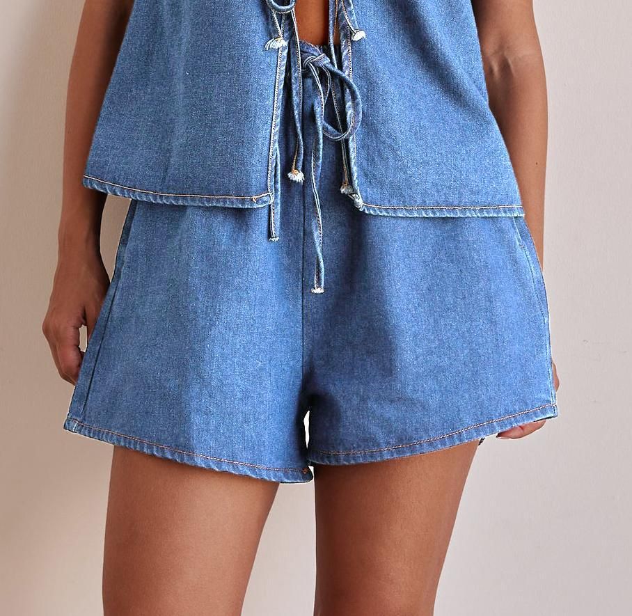 Women's Clothing Summer Fashion Casual Sleeveless Lace Up High Waist Women's Vest Denim Suit Shorts Women_ecoleips.com