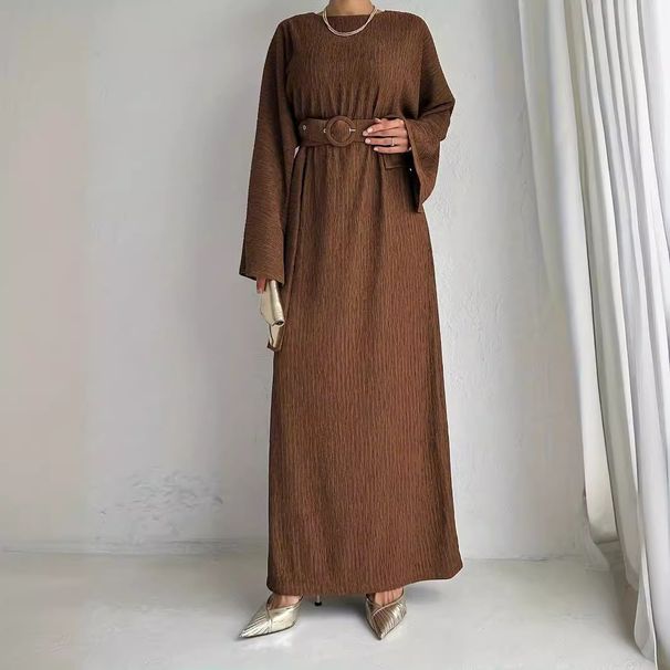 Women's Clothing Round Neck With Belt Fashionable And Elegant Dress_ecoleips.com