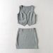 Autumn Women's Short Backless Double Layer Tie Vest + Striped Bodycon Mini Sexy Skirt Set_ecoleips.com