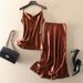 Satin Acetate For Women 2025 Summer New Small Strap Vest Draped Bodycon Skirt Two-Piece Set_ecoleips.com