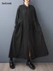Black Vintage Lace-Up Shirt Dresses For Women Autumn New In Long Sleeve Loose Casual Long Dress Fashion Elegant Clothing 2025_ecoleips.com