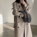 Korean Chic Double-Breasted Trench Coat – Belted Waist Long Wool Coat For Women (Oversized Fit, Knee-Length, Vintage Style)_ecoleips.com