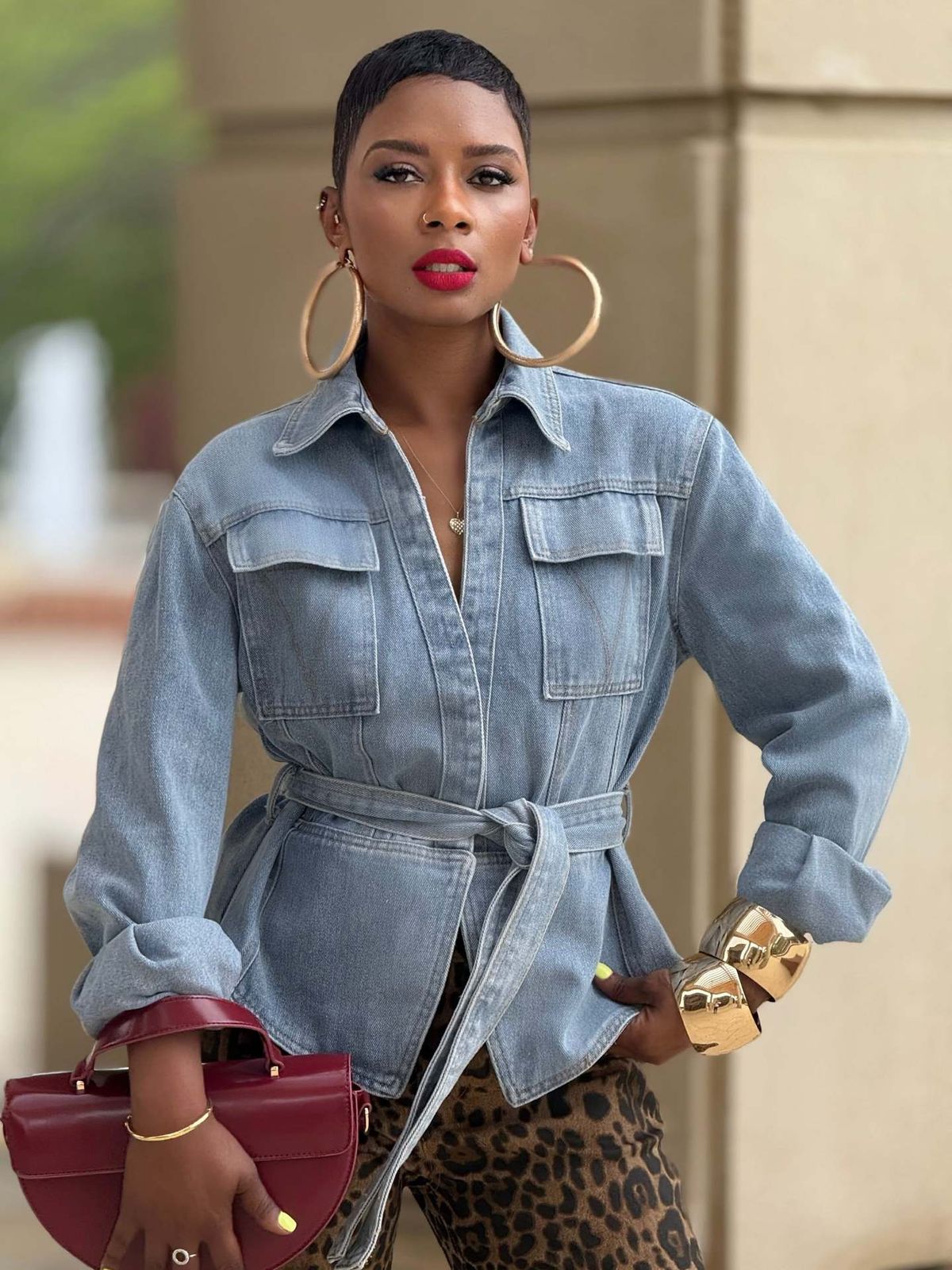 Women's Clothing Women's Casual Washed Denim Jacket With Pocket Waist Cinching Tie For Formal & Casual For Women_ecoleips.com