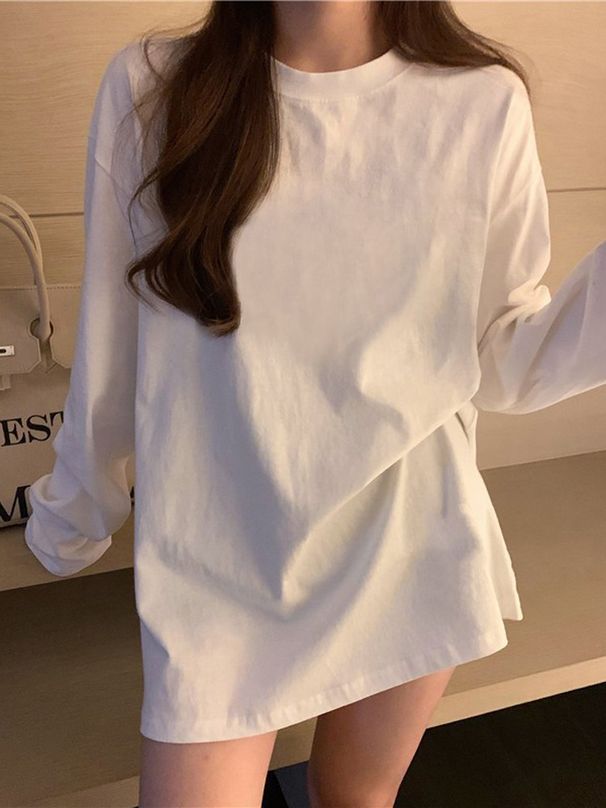 Crew Neck Versatile T-shirt Women's 2026 Autumn New Long-sleeved Student Loose Inner Bottoming Shirt Top_ecoleips.com
