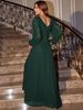Women's v-neck sexy temperament lantern sleeves sexy backless slit long dress _ecoleips.com