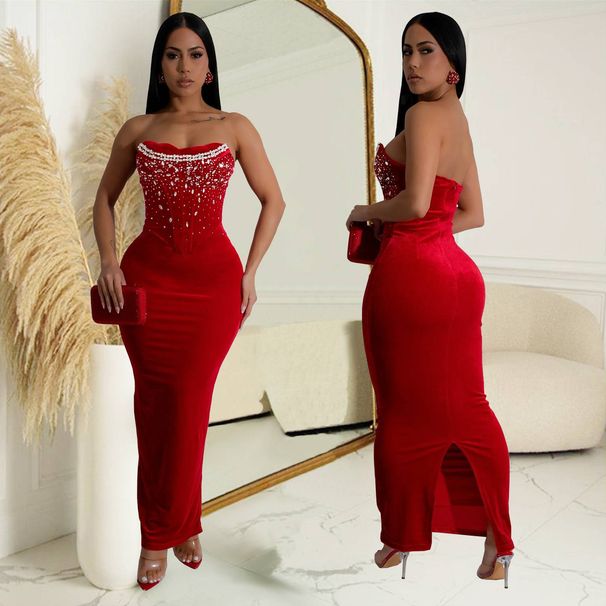 New Fashion Women's Clothing One Shoulder Slit Hot Diamond Hip Dress_ecoleips.com