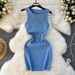 Women's Clothing Light Luxury Diamond Studded Rhombus Knitted Dress For Women Round Neck Slim Fit Short Elastic Wrap Dress Sleeveless Vest Dress_ecoleips.com