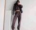 Cropped Hoodie & Jogger Set – Oversized Streetwear Two-Piece (Long Sleeve, High Waist, Kangaroo Pocket, Grey/Blue/Brown, S/M/L)_ecoleips.com