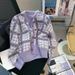 Soft Pink Checkered Knit Cardigan For Women - Cozy Short Sleeve Open Front Sweater, Lightweight & Stylish_ecoleips.com