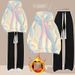 Women's Fleece-Lined Hoodie Sweatshirt & Jogger Pants Set - Cozy Winter Outfit With Cartoon Print, Loose Fit For Teens And College Girls_ecoleips.com