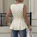 Elegant White Top With Black Polka Dots And Ruffles, Summer Retro Sleeveless Slim A-line Skirt, Women's Top In Cream Color_ecoleips.com