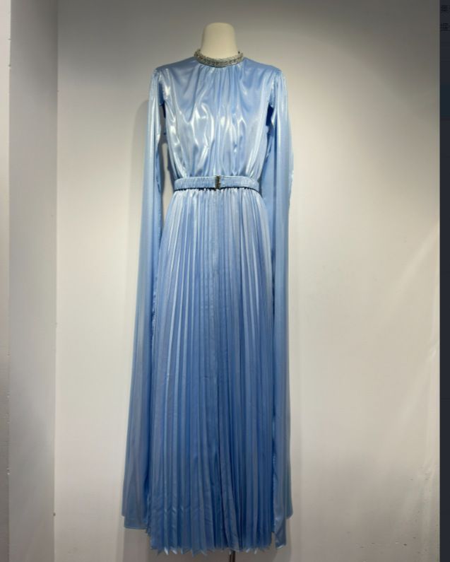 Women's Clothing Champagne Colored Rhinestone Embellished Round Neck Long Sleeve Maxi Dress Glossy Draped Fitted Waist Formal Women's Dress_ecoleips.com