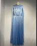 Women's Clothing Champagne Colored Rhinestone Embellished Round Neck Long Sleeve Maxi Dress Glossy Draped Fitted Waist Formal Women's Dress_ecoleips.com