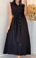 Women's Clothing Summer Medium Length Lapel Solid Color Sleeveless Dress_ecoleips.com