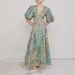 Women's Clothing Lantern Sleeve V Neck Silhouette Print Big Swing Holiday Style Dress Long Skirt_ecoleips.com
