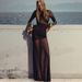 Elegant Sexy High Waist Solid Color Maxi Dress Round Neck Sheer Mesh See Through Romantic Long Dress For Women_ecoleips.com