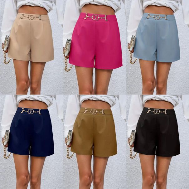 Women's High Waist Paperbag Waist 5/8 Length Dress Shorts With Gold Hardware – Casual Office Summer Trousers_ecoleips.com