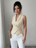 Women's Slim Fit Vest Shirt Striped Design Sleeveless Tie Waist Style Summer Fashion_ecoleips.com