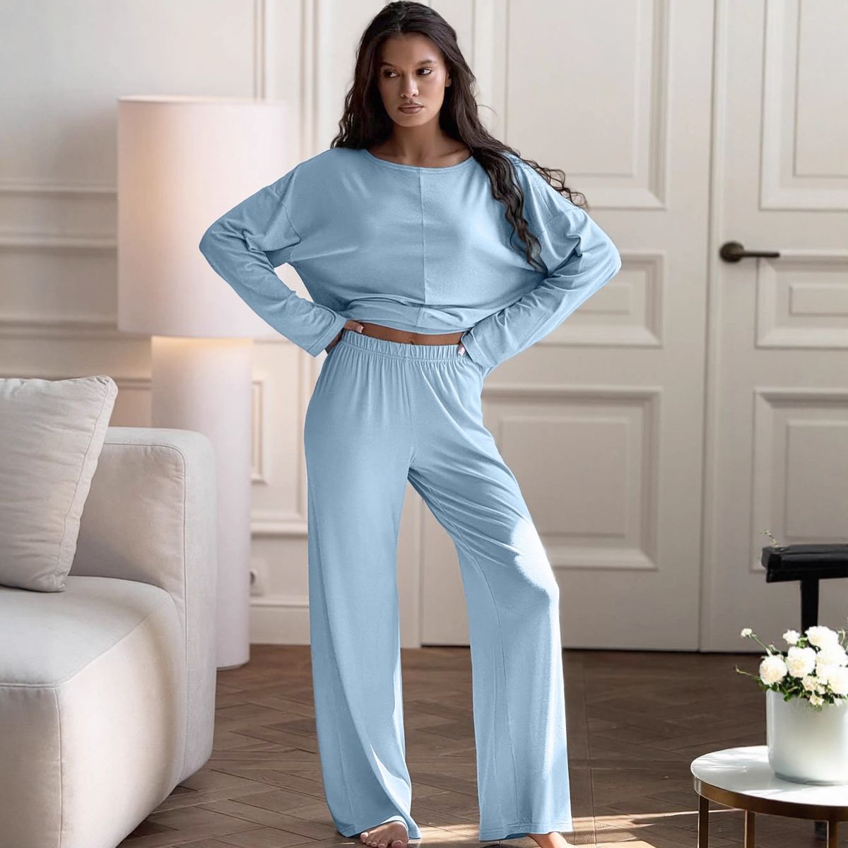 European And American Cross-Border Milk Silk Sleeve Long Pants Loose Wearable Comfortable Pajama Set Autumn_ecoleips.com