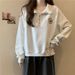 American-style Real-shot Half-zip Polo Collar Long-sleeve Sweatshirt For Women, Thin, Loose, Slimming, Embroidered,_ecoleips.com