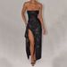 European And American Cross-Border Summer 2025 New Style Socialite Elegant Sexy Slim Shiny Material Strapless Slit Dress_ecoleips.com