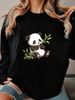 Cute Animal Print Cotton Sweatshirt For Girls - Soft Round Neck Pullover With Cartoon Panda Graphic, Oversized Streetwear Spring Fashion Top_ecoleips.com