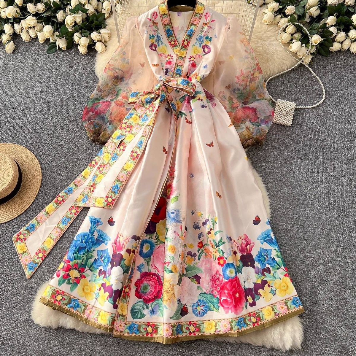 Versatile Wrap Dress With Bow Tie Waist – Elegant V-Neck Balloon Sleeve Dress For Women, Office To Evening Wear_ecoleips.com