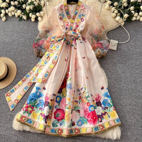 Versatile Wrap Dress With Bow Tie Waist – Elegant V-Neck Balloon Sleeve Dress For Women, Office To Evening Wear_ecoleips.com