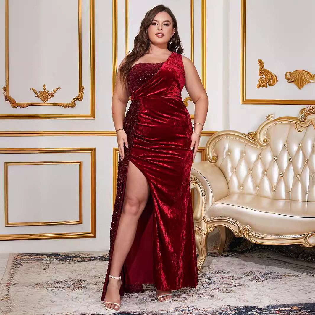 Women's Clothing Scarlet Siren Slit Gown – One-Shoulder Sequin Mermaid Silhouette (Opera-Worthy Draping, Art Deco Glamour, Monte Carlo Casino)_ecoleips.com