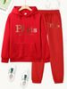 Women's Autumn And Winter Casual Fashion Paris Letter Pattern Printed Thick Fleece Warm Hooded Sweatshirt+sports Pants Set-749_ecoleips.com