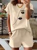 Women’s 2 Piece Outfit Set – Oversized Graphic T-Shirt And Biker Shorts Matching Set, Casual Summer Lounge Tracksuit For Daily Wear-328_ecoleips.com