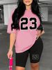 Summer Women's Casual Fashion 23 Letter Graphic Print Loose T-shirt Shorts Two-piece Set Sportswear Suitable For Daily Wear-144_ecoleips.com
