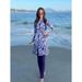 Women's Clothing Women's Blue White Porcelain Print Swimsuit Slimming Split Design Belly-Covering Long-Sleeved Long-Pants Sun-Proof Bikini Set_ecoleips.com