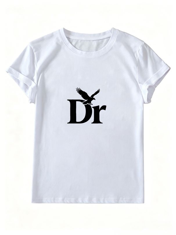 Women Minimalist Dr Letter Eagle Graphic T-Shirt Round Neck Loose Basic Summer Casual Tops_ecoleips.com