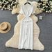 Xiaoxiang Style High-end Fringed V-neck Short Sleeved Knitted Dress For Women In Summer, With A Waist Cinched, Single Breasted, Slim Fit Long Skirt_ecoleips.com