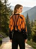 Orange Black Butterfly Print Open Pit Rib Knit Cardigan, Loose Lightweight Breathable Soft Skin-touch Cropped Air Conditioning Jacket_ecoleips.com