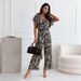 Women's Clothing Summer Hot Style V Neck Sexy Leopard Zebra Pattern Waist Trousers Jumpsuit_ecoleips.com