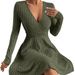 Women's Sexy V Neck Long Sleeve Knit High Waist Bodycon Mini Dress – Casual Fall Winter Gown_ecoleips.com
