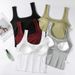 Foreign Trade Cross-border European And American Style Women's Wide-shoulder Square-neck With Fixed Cups, Solid Color,_ecoleips.com