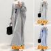 "Modest Striped Cotton Linen Cardigan Dress – Loose Fit Plus Size Cover-Up For Muslim Women"_ecoleips.com
