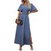 Women's Clothing Ins New Elegant And Generous Deep V Neck Design With Slits On Both Sides And Pleated Waist Long Skirt_ecoleips.com