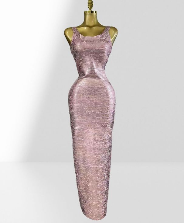 Elegant Bodycon Long Dress Gold Foil Deep V Neck Sleeveless Evening Gown for Women's Parties And Banquets_ecoleips.com