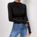 Ladies Long Sleeved T-Shirt Slim Fit Bottoming Shirt Half Turtleneck European American Style Solid Color Versatile Pleated Design Top_ecoleips.com