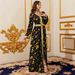 Muslim Abaya Women Fashion V Neck Long Sleeve Printed Dress_ecoleips.com