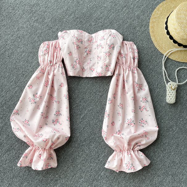 Elegant Floral Puff Sleeve Blouse - Chic Off-Shoulder Top For Women, Sweet & Stylish Long Sleeve Shirt, Versatile For Office & Casual Wear_ecoleips.com
