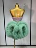 Women Sexy Strapless Backless Green Diamonds Mesh Dress Birthday Party Costume Bar Nightclub Singer Stage Performance Outfit_ecoleips.com