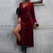 Voya Women's Clothing Temperament Sexy Fashion Wine Red Party Velvet Medium Long Dress_ecoleips.com