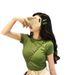 Avocado Green Women's Short Sleeve T-Shirt Solid Color Korean Style Slim Fit Matcha Green Summer Top 2026_ecoleips.com