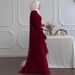 Elegant Long Sleeve Maxi Dress With Scarf Neckline - Flowy A-Line Silhouette, Soft Poly-Cotton Blend, Comfortable & Stylish For Women_ecoleips.com